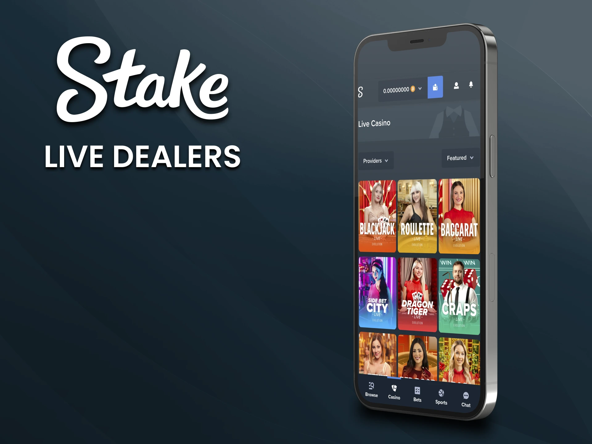 In the Stake app you can play live casino.