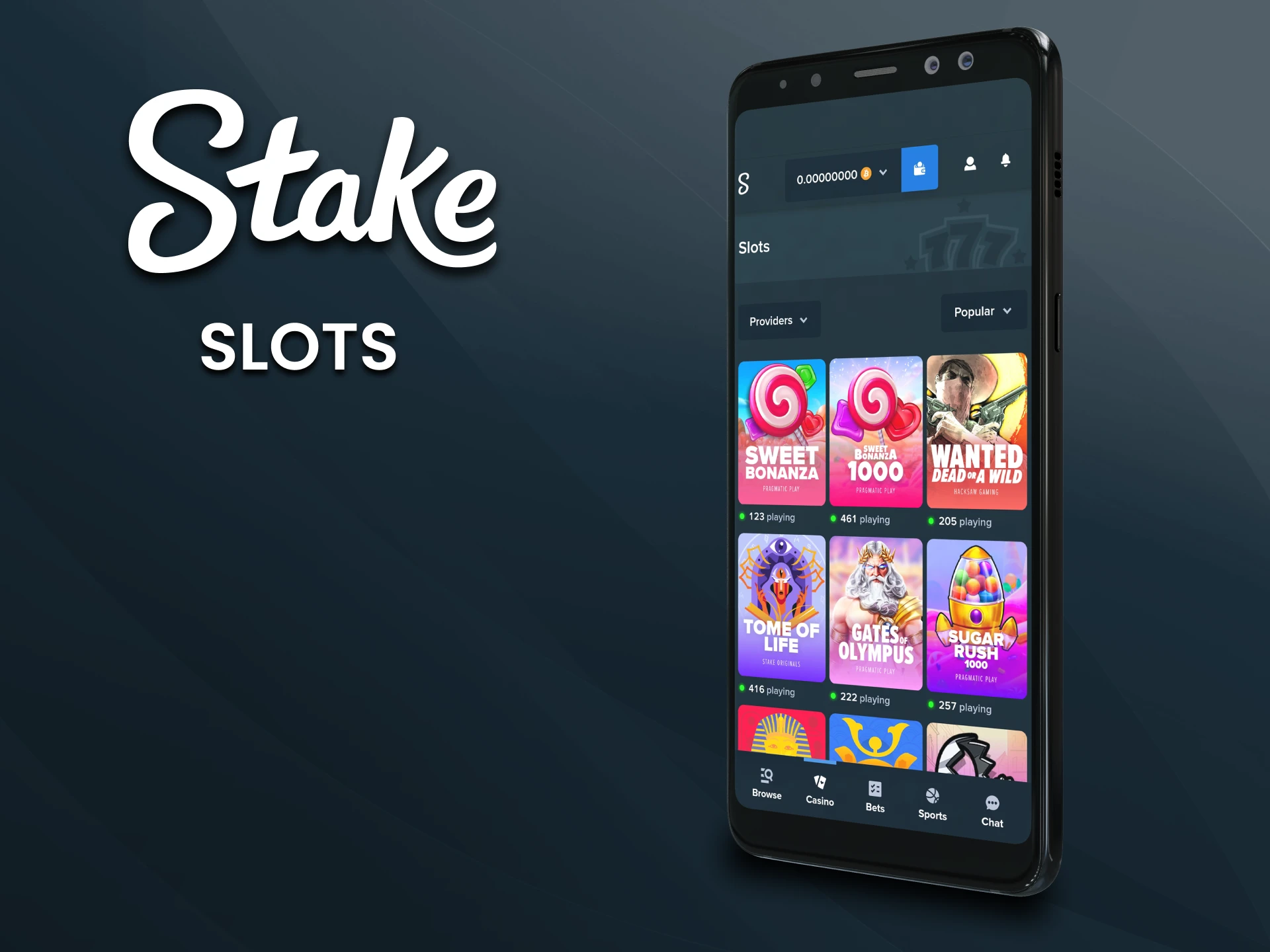 To play in the Stake app, choose the slots.