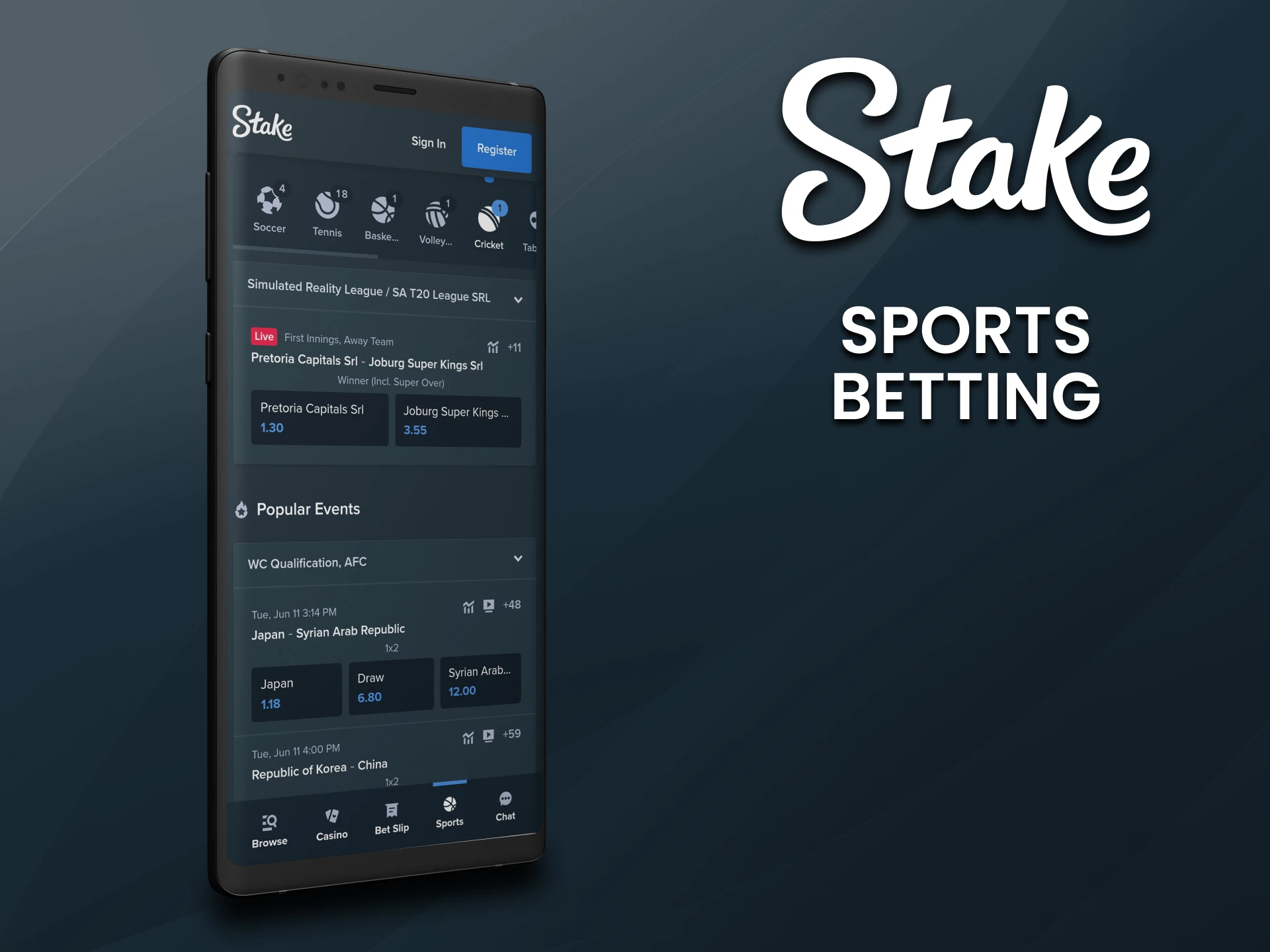 Place bets on sports with the Stake app.