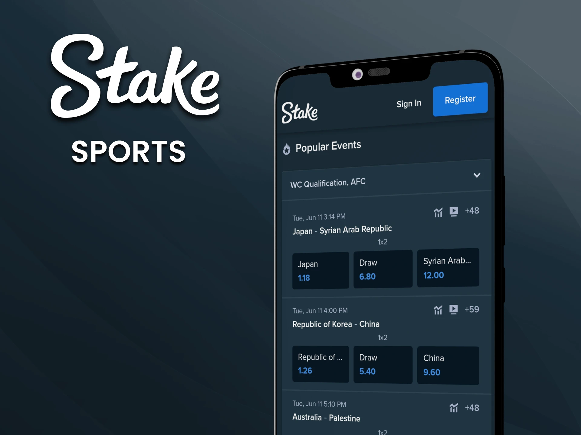 Choose the Stake app and you can place bets on sports.