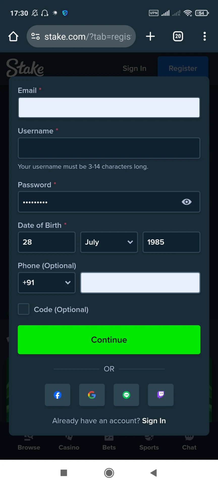 Fill out all the information in the Stake registration window.