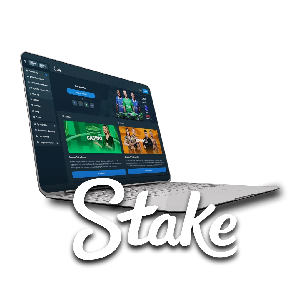 Place bets and play casino games on the Stake website.