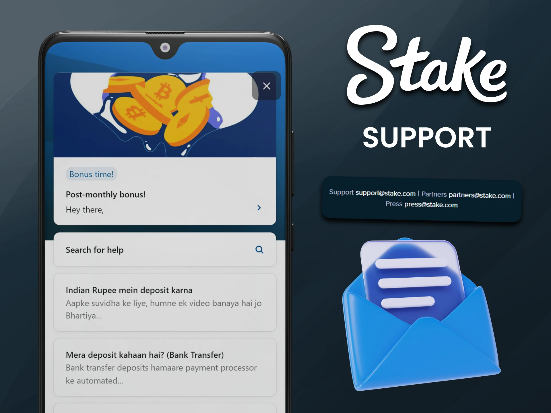 In the Stake app contact support in a way that is convenient for you.