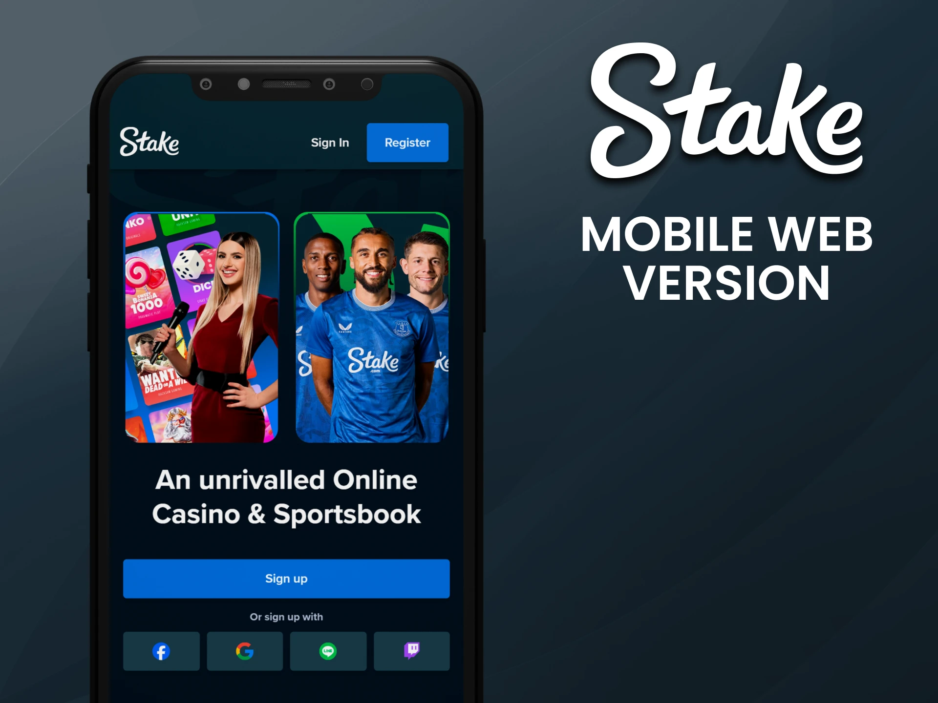 Place your bets on Stake via your phone without downloading the app.